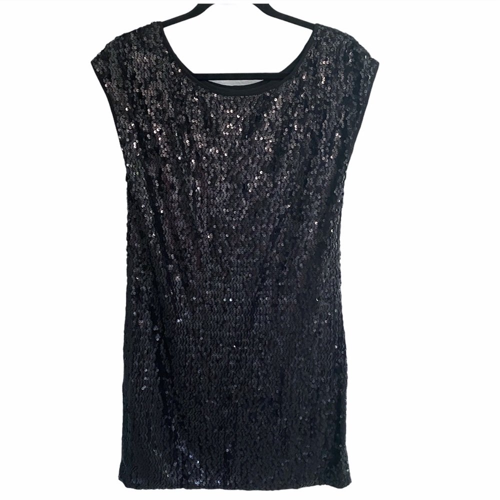 Black Sequin Mini Dress Sparkly Shift Party l Y2K Glam Night Out Cocktail size M